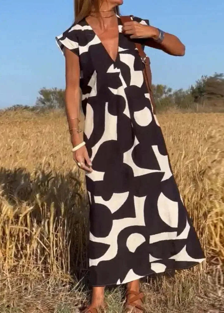 Vestido Longo Fashion Gola em V Tirsa Black