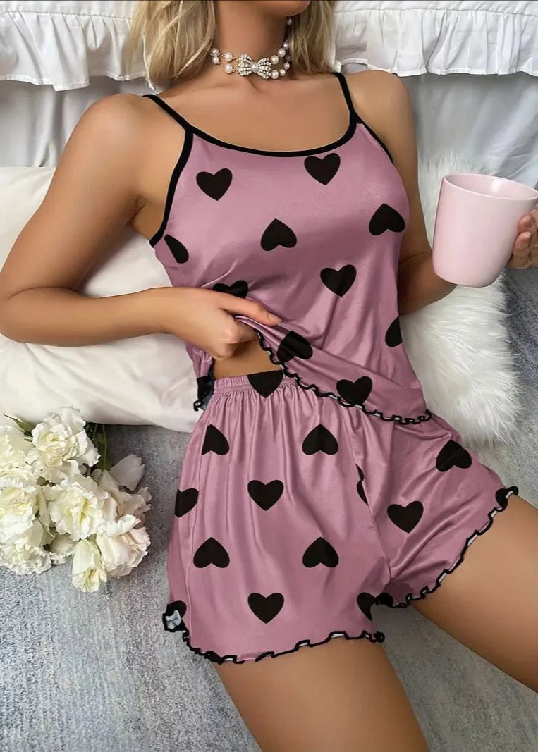 Pijama Feminino Curto Short Doll Heart Pink