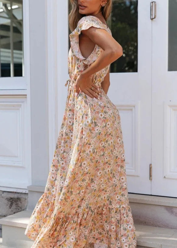 Vestido Longo Floral Gola em V Anita