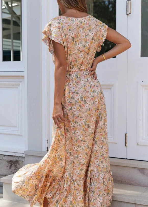 Vestido Longo Floral Gola em V Anita