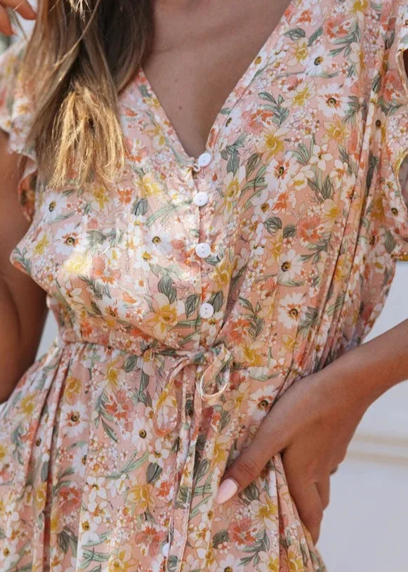 Vestido Longo Floral Gola em V Anita