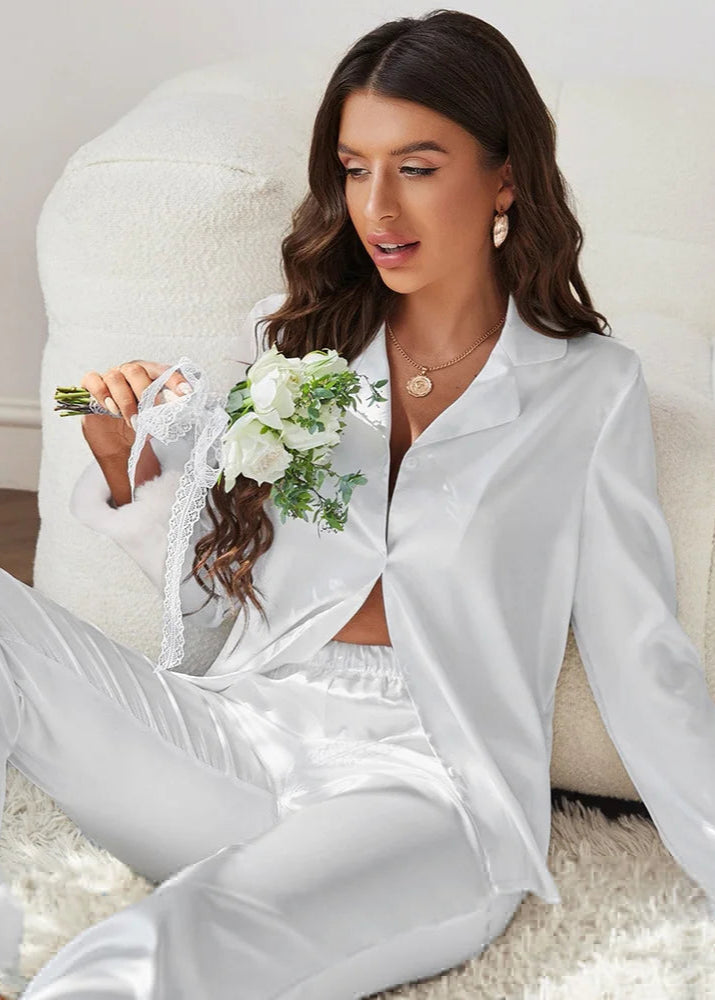 Pijama Americano Feminino Elegante Brisa White