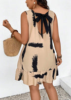 Vestido Plus Size Midi Boho e Amarração Traseira Fer Khaki