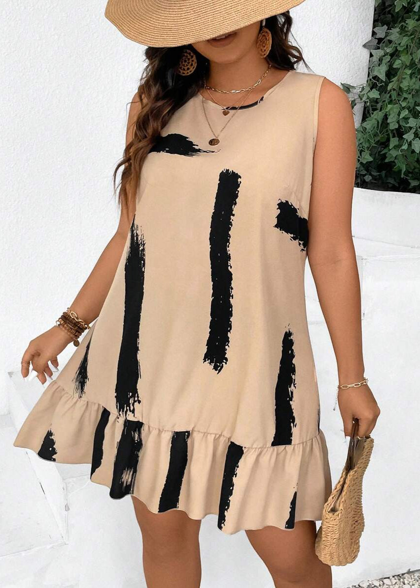 Vestido Plus Size Midi Boho e Amarração Traseira Fer Khaki