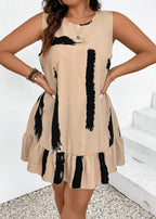 Vestido Plus Size Midi Boho e Amarração Traseira Fer Khaki