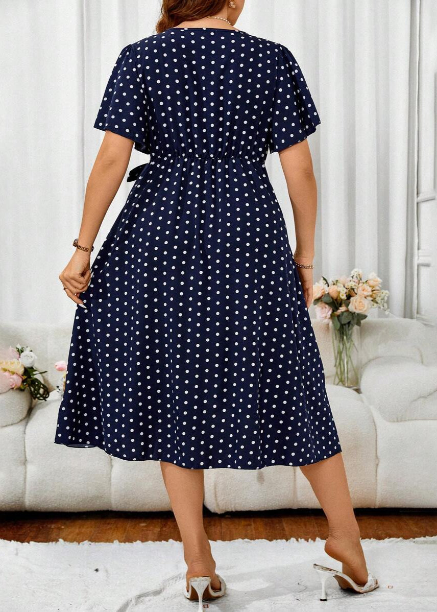 Vestido Plus Size Longo Boho com Manga Bufante e Poá Carla