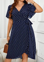 Vestido Plus Size Longo Boho com Manga Bufante e Poá Carla