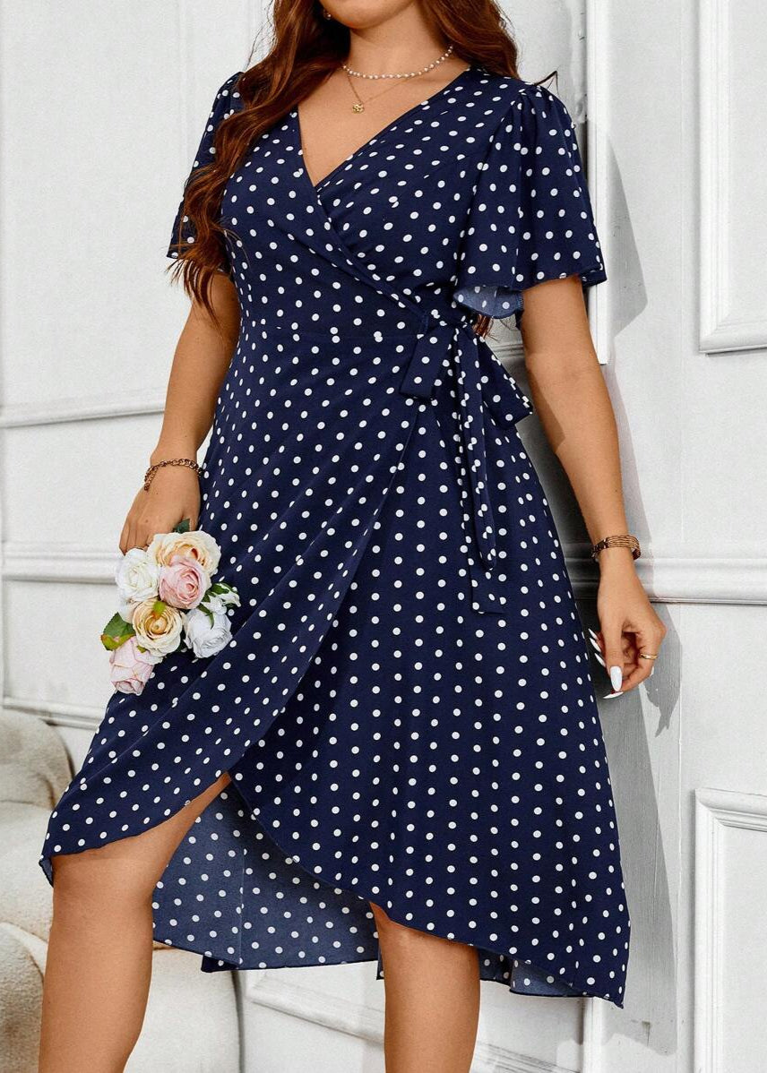 Vestido Plus Size Longo Boho com Manga Bufante e Poá Carla