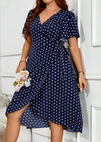 Vestido Plus Size Longo Boho com Manga Bufante e Poá Carla