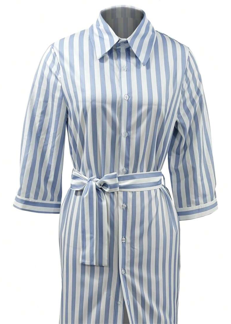 Vestido Longo Listrado com Manga 3/4 Grazi Blue