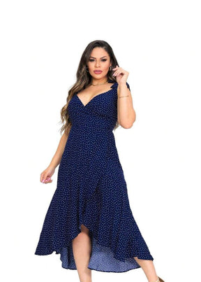 Vestido Longo de Festa Transpassado Karina Navy Blue