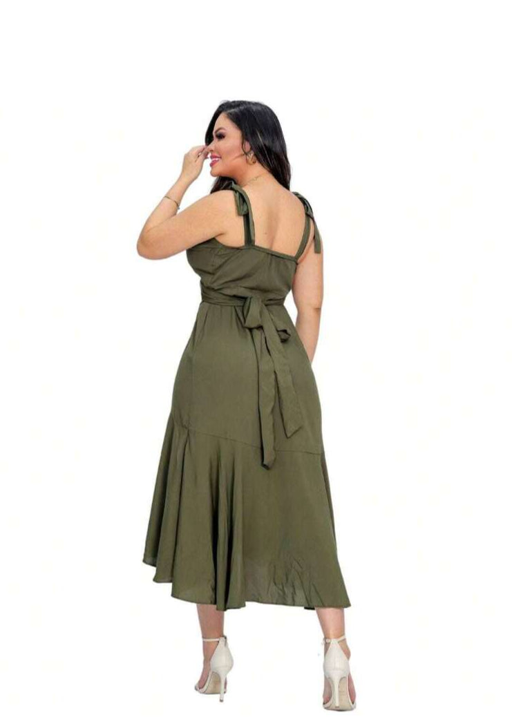 Vestido Longo de Festa Transpassado Karina Green Military