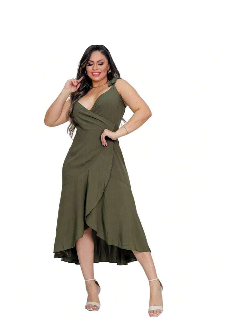 Vestido Longo de Festa Transpassado Karina Green Military