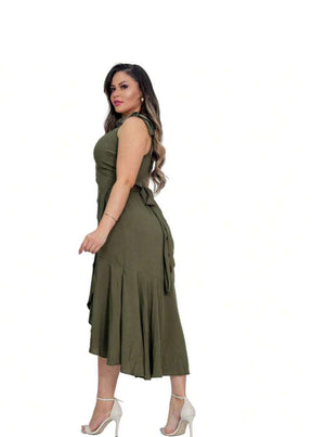 Vestido Longo de Festa Transpassado Karina Green Military