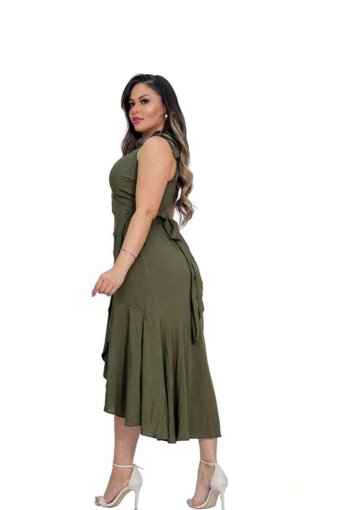 Vestido Longo de Festa Transpassado Karina Green Military