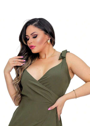Vestido Longo de Festa Transpassado Karina Green Military