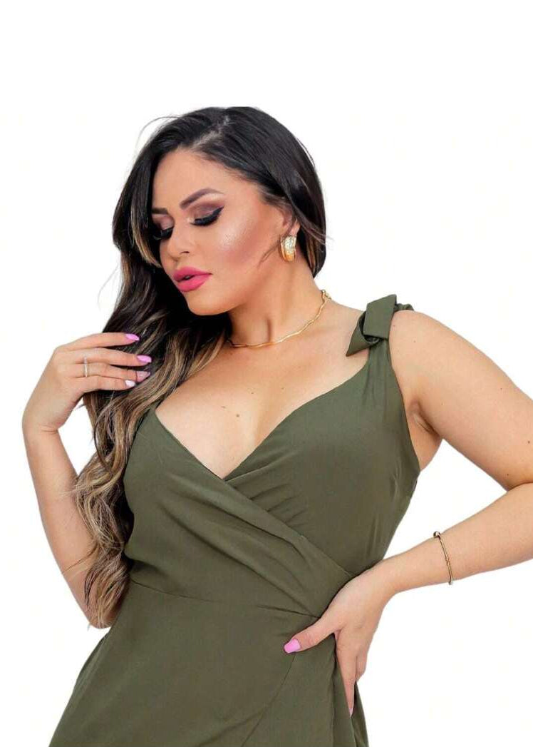 Vestido Longo de Festa Transpassado Karina Green Military