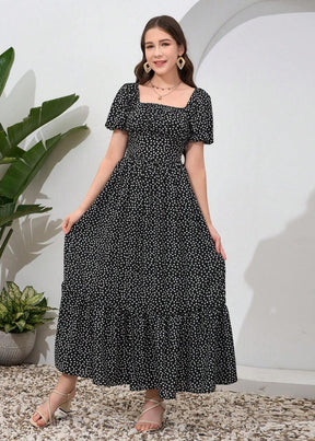 Vestido Longo Casual Gola Quadrada e Manga Bufante Bruna Black