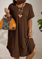 Vestido Plus Size Longo Bodycon com Manga Morcego Julia Brown