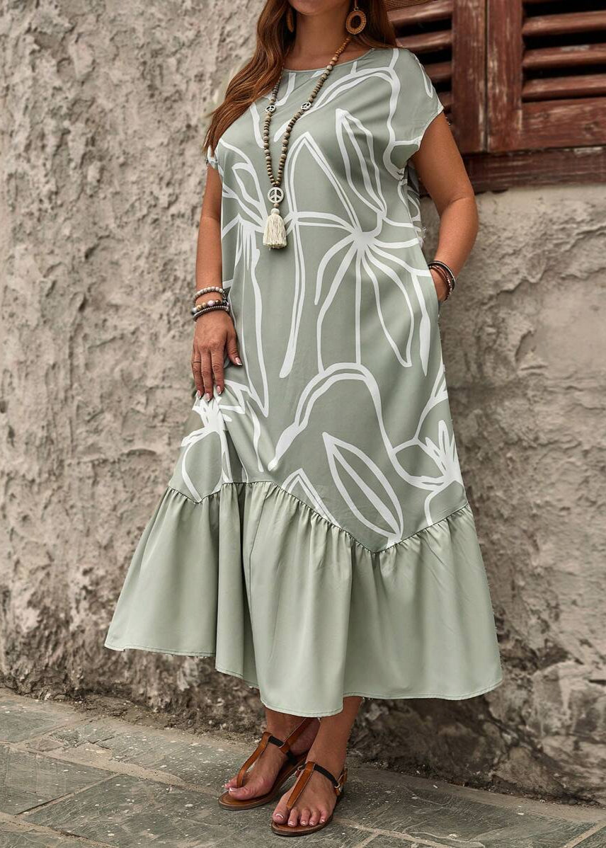 Vestido Plus Size Longo Casual Estampa Floral Michele