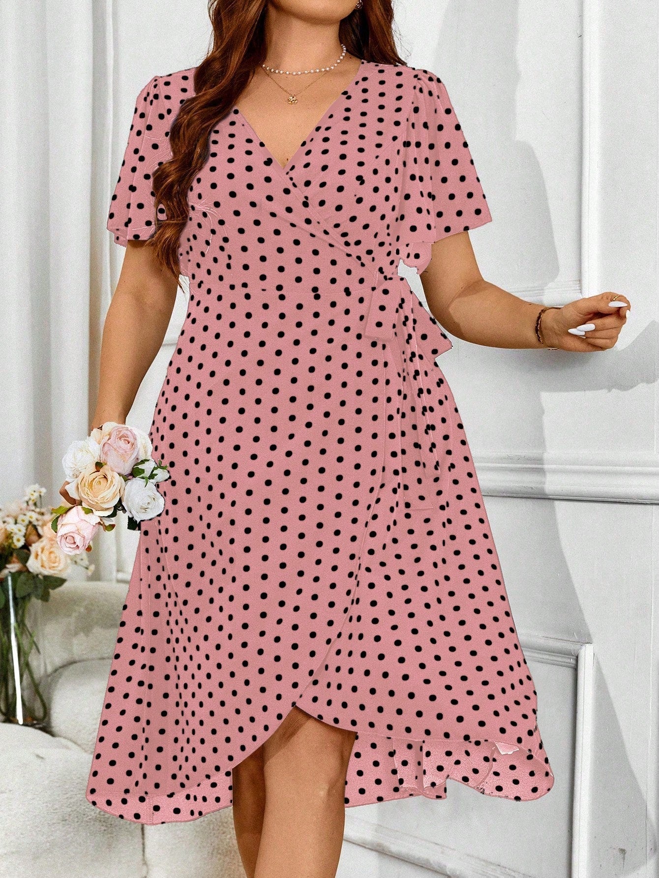 Vestido Feminino Plus Size com Manga Babado Iasmin