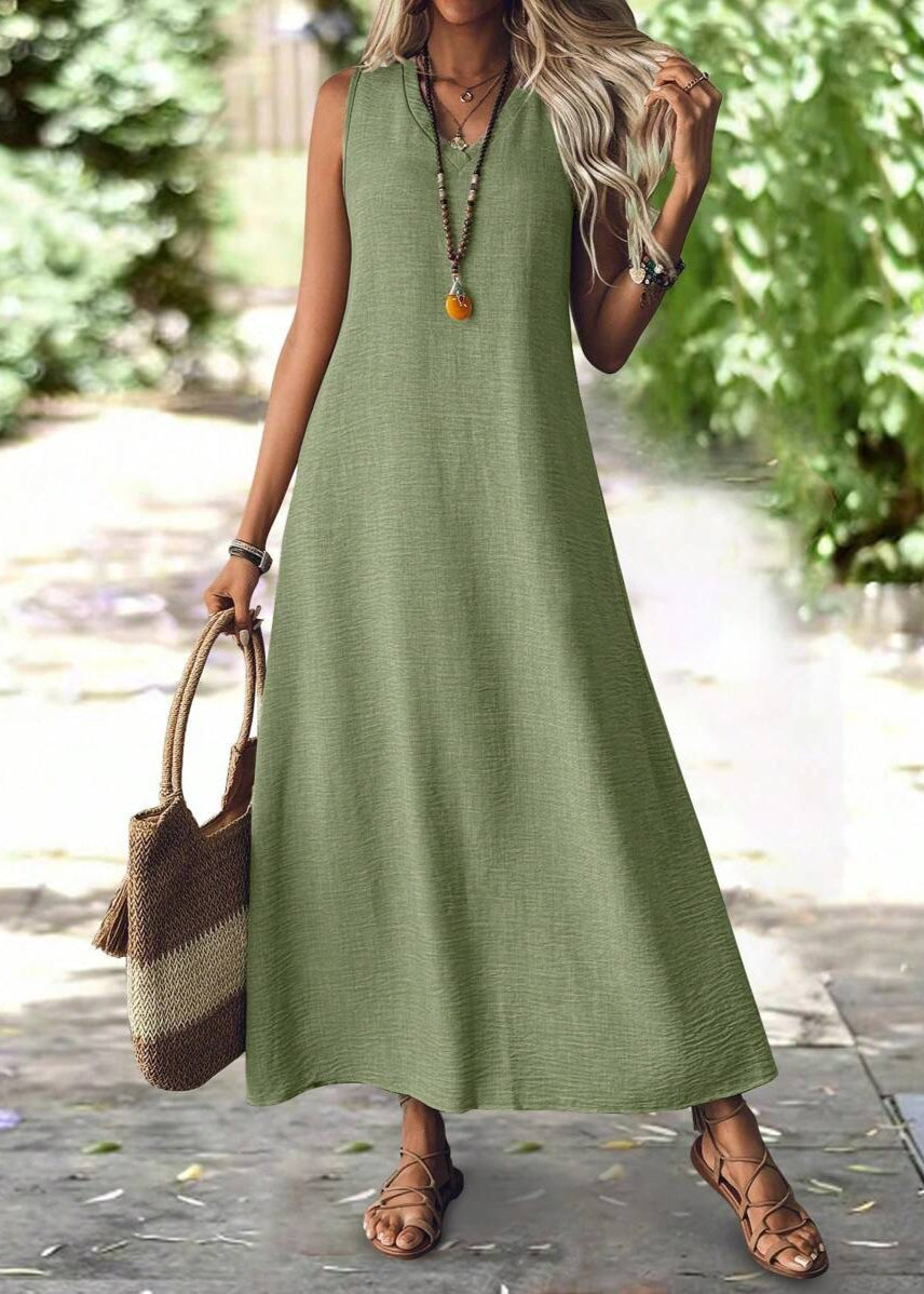 Vestido Longo Decote em V sem Manga Mariá Green