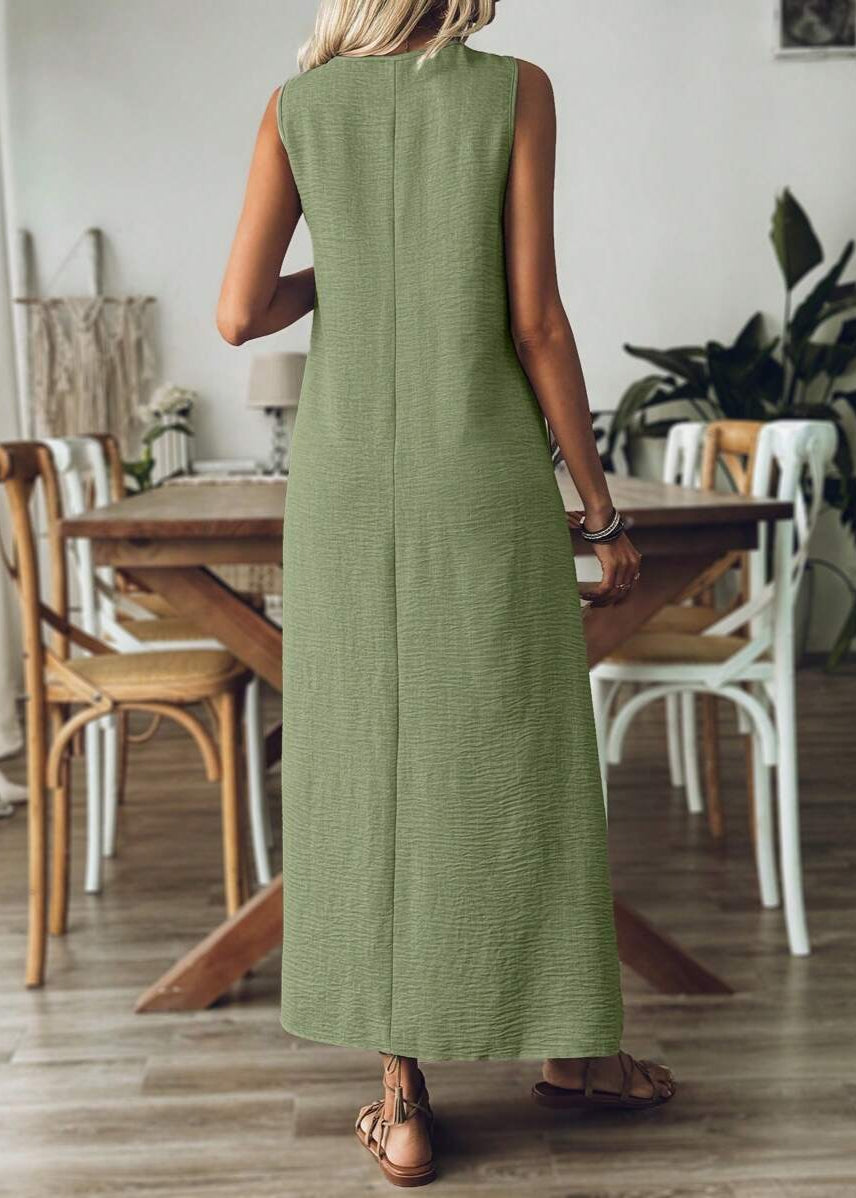 Vestido Longo Decote em V sem Manga Mariá Green