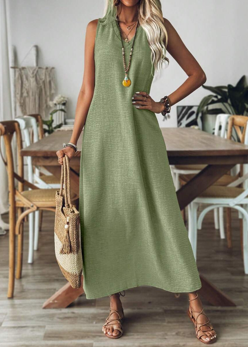 Vestido Longo Decote em V sem Manga Mariá Green