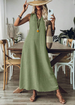 Vestido Longo Decote em V sem Manga Mariá Green