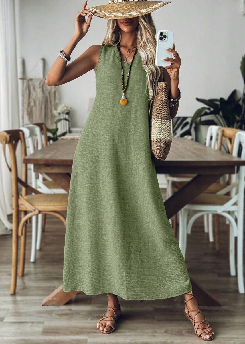 Vestido Longo Decote em V sem Manga Mariá Green