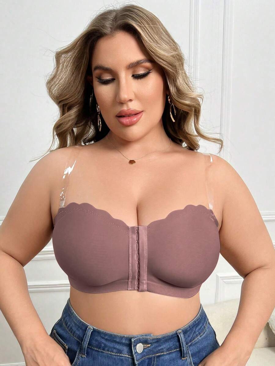 Sutiã Plus Size Tomara que Caia Tubular com Fecho Frontal sem Fios Brown
