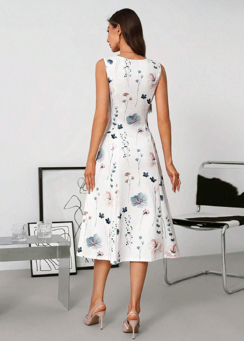 Vestido Midi sem Mangas Estampa Floral Karen