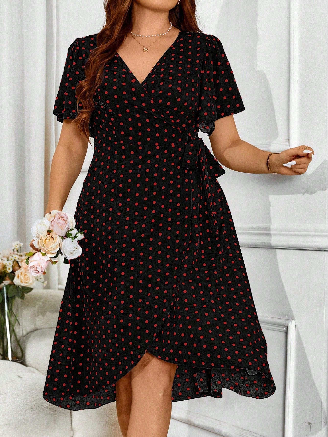 Vestido Feminino Plus Size com Manga Babado Iasmin