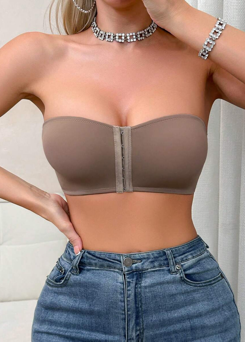 Sutiã Push-up Tomara que Caia com Fechamento Frontal Beige