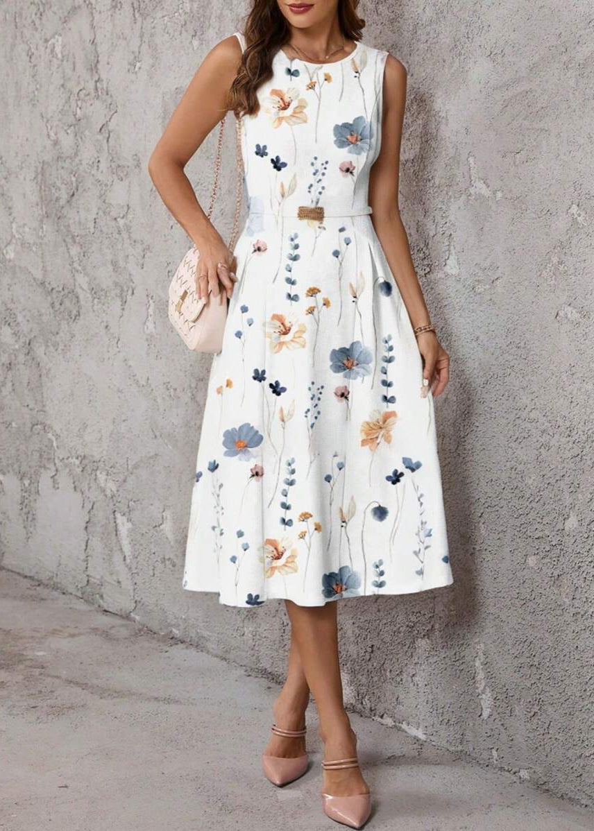 Vestido Midi sem Mangas Estampa Floral Karen
