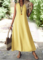 Vestido Longo Decote em V sem Manga Mariá Yellow