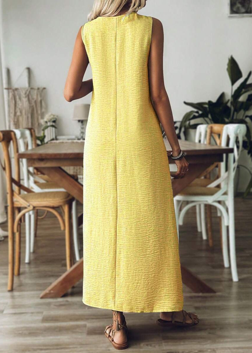 Vestido Longo Decote em V sem Manga Mariá Yellow