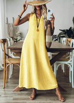 Vestido Longo Decote em V sem Manga Mariá Yellow