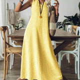 Vestido Longo Decote em V sem Manga Mariá Yellow