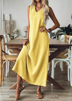 Vestido Longo Decote em V sem Manga Mariá Yellow