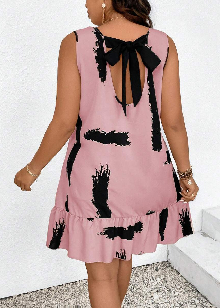 Vestido Plus Size Midi Boho e Amarração Traseira Fer Pink
