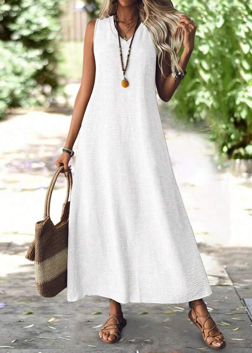 Vestido Longo Decote em V sem Manga Mariá White