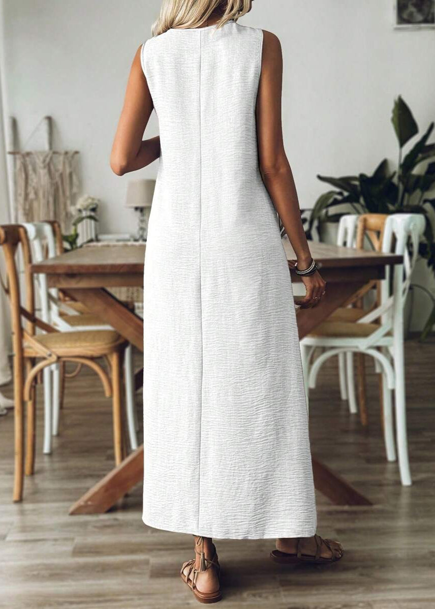 Vestido Longo Decote em V sem Manga Mariá White