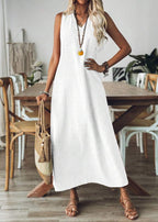 Vestido Longo Decote em V sem Manga Mariá White