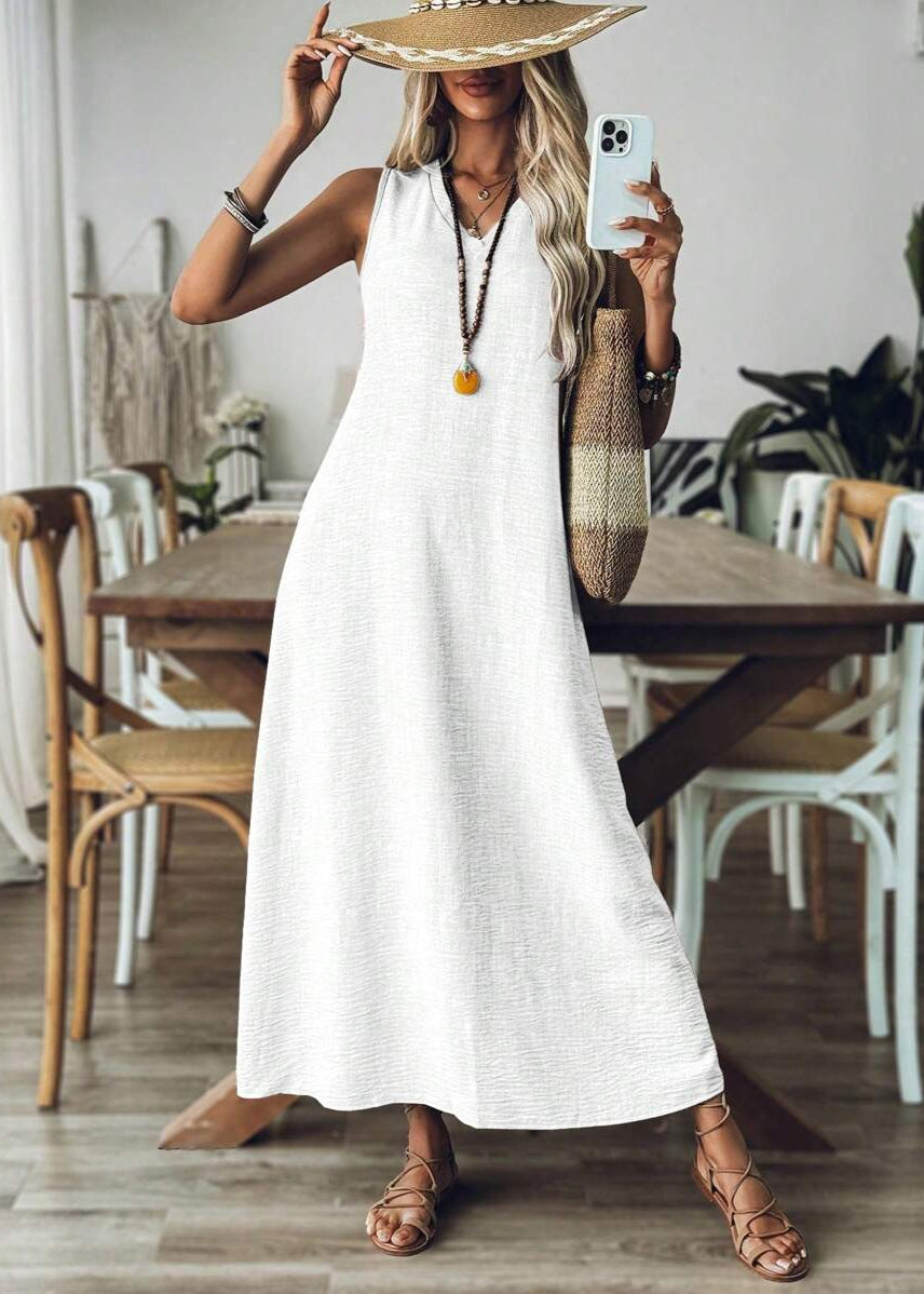 Vestido Longo Decote em V sem Manga Mariá White