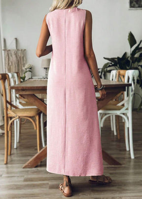 Vestido Longo Decote em V sem Manga Mariá Pink