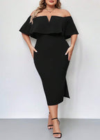 Vestido Plus Size Longo Preto de Babados Val Black