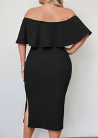 Vestido Plus Size Longo Preto de Babados Val Black