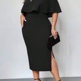 Vestido Plus Size Longo Preto de Babados Val Black