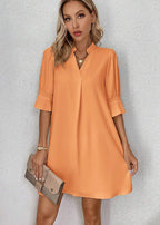 Vestido Midi Casual Decote Entalhado Alice Orange
